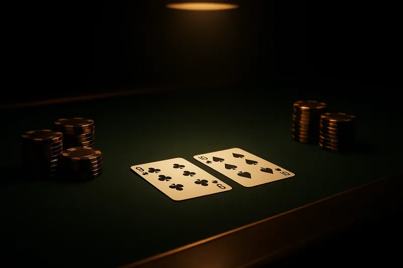 Face-up baccarat cards and chip stacks on green felt