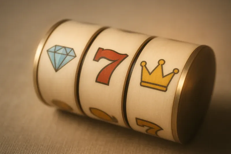 Extreme close-up of slot reels with diamonds, sevens, and crowns